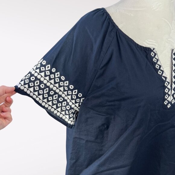 Talbots Petites Navy Embroidered Cotton Top Size XL - Picture 7 of 8